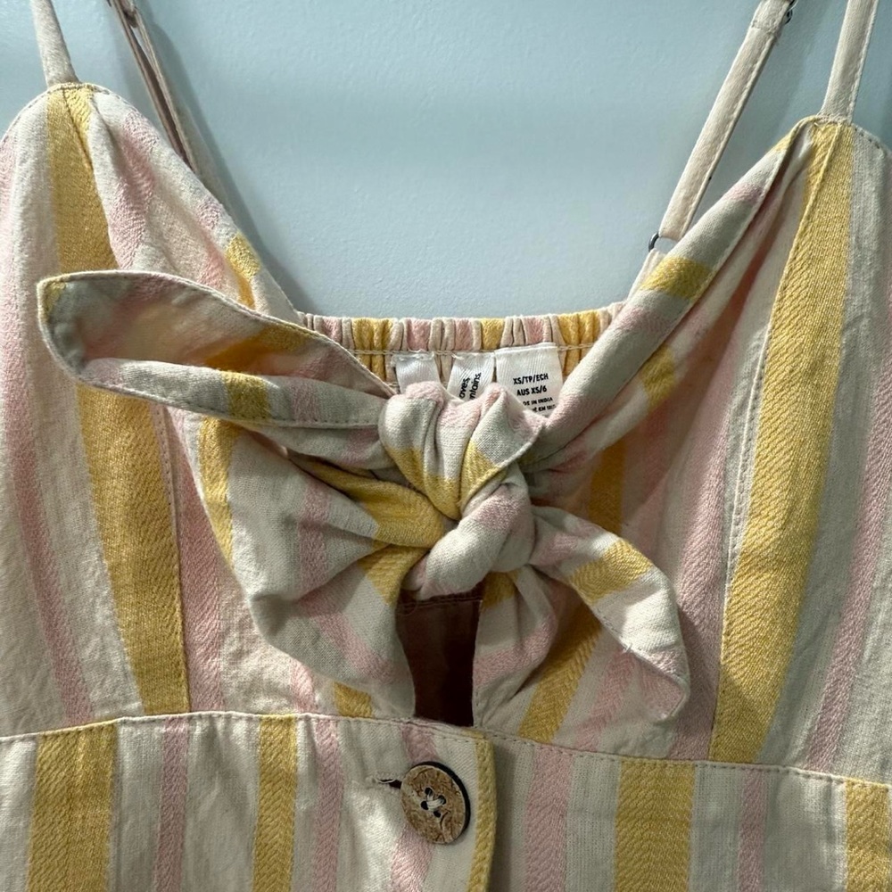 Roxy Yellow and Pink Striped Wooden Button-Up & Tie Short/Mini Dress - Picture 7 of 8